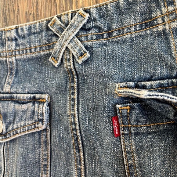 Levis Cavalry Jean Skirt Womens 8 Mis Blue Denim Side Zip Front Slit X Loops - Picture 10 of 10